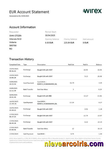UK Wirex account statement Word and PDF